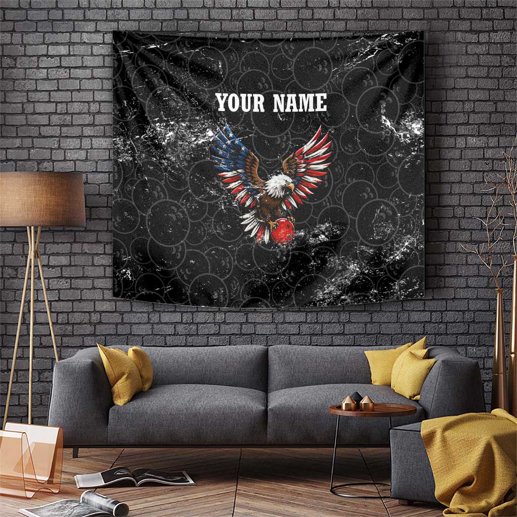 American Eagle Bowling Tapestry with Distressed Flag and Grunge Pattern in Red White and Blue - Wonder Print Shop