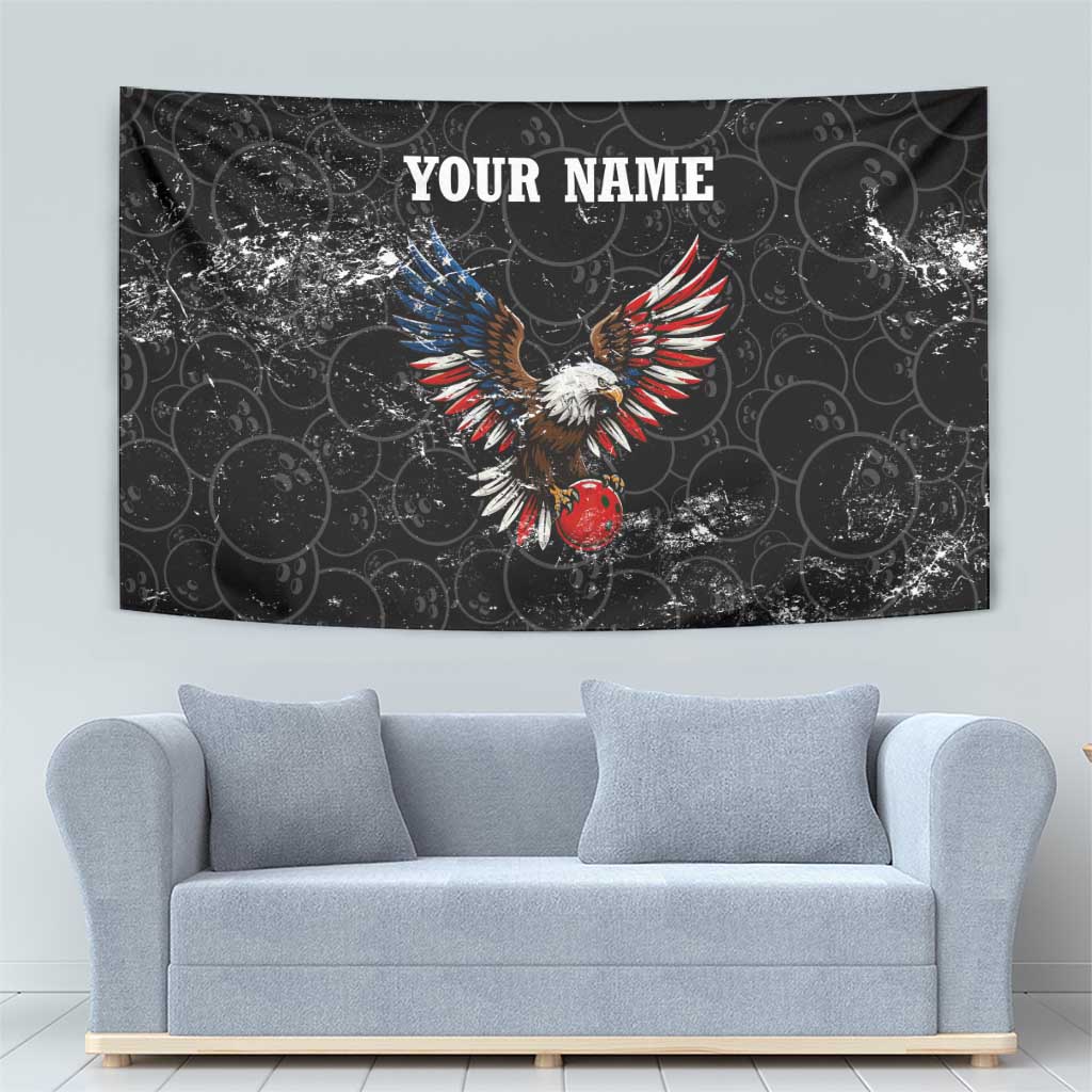 American Eagle Bowling Tapestry with Distressed Flag and Grunge Pattern in Red White and Blue - Wonder Print Shop