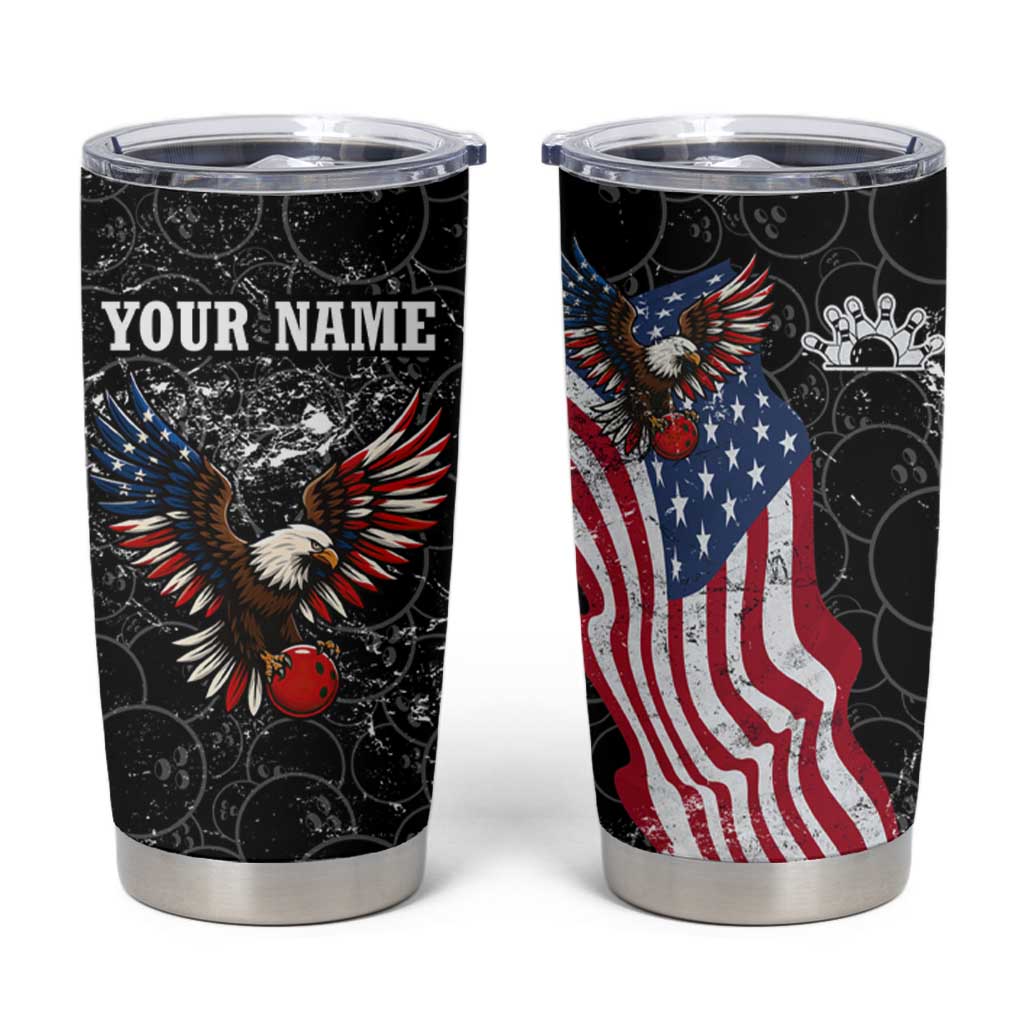 American Eagle Bowling Tumbler Cup with Distressed Flag and Grunge Pattern in Red White and Blue - Wonder Print Shop