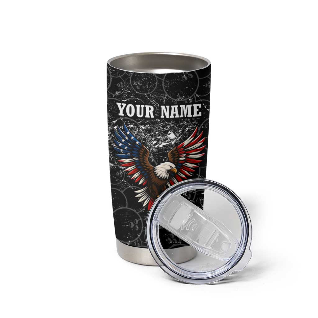 American Eagle Bowling Tumbler Cup with Distressed Flag and Grunge Pattern in Red White and Blue - Wonder Print Shop