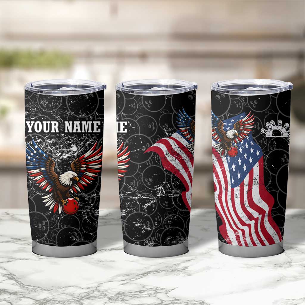 American Eagle Bowling Tumbler Cup with Distressed Flag and Grunge Pattern in Red White and Blue - Wonder Print Shop