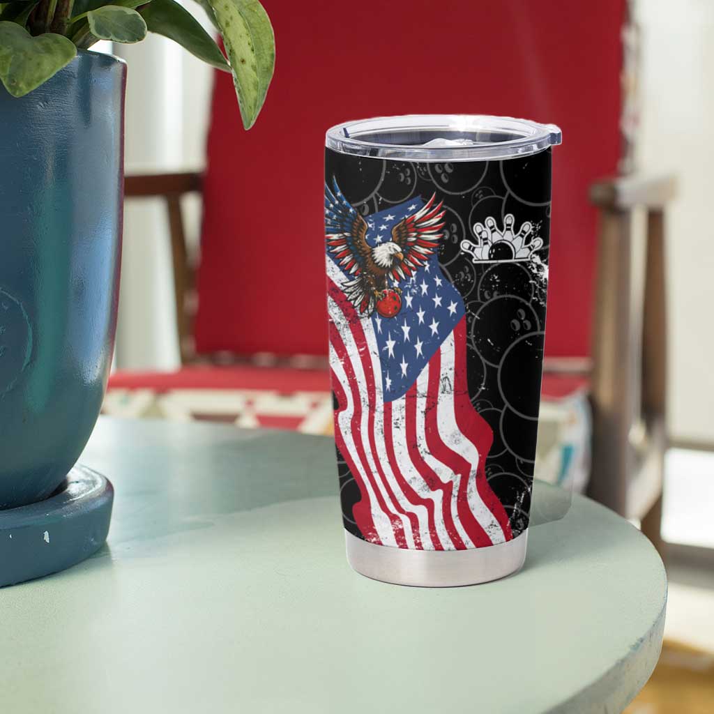 American Eagle Bowling Tumbler Cup with Distressed Flag and Grunge Pattern in Red White and Blue - Wonder Print Shop
