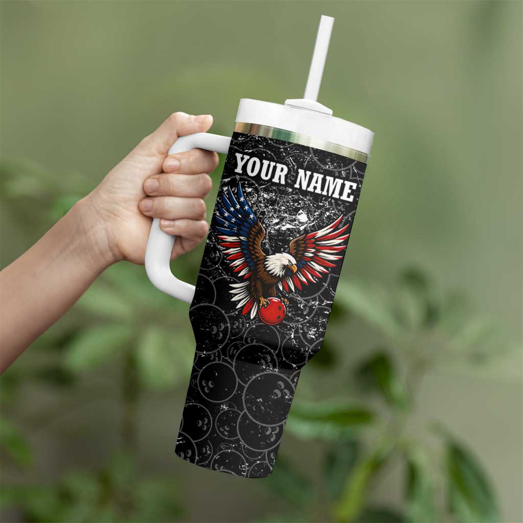 American Eagle Bowling Tumbler With Handle with Distressed Flag and Grunge Pattern in Red White and Blue - Wonder Print Shop