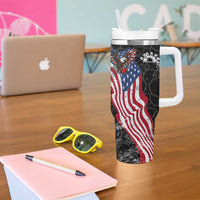 American Eagle Bowling Tumbler With Handle with Distressed Flag and Grunge Pattern in Red White and Blue - Wonder Print Shop