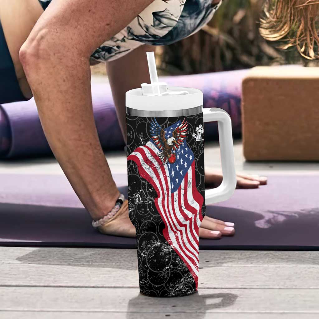 American Eagle Bowling Tumbler With Handle with Distressed Flag and Grunge Pattern in Red White and Blue - Wonder Print Shop