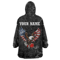 American Eagle Bowling Wearable Blanket Hoodie with Distressed Flag and Grunge Pattern in Red White and Blue - Wonder Print Shop