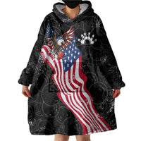 American Eagle Bowling Wearable Blanket Hoodie with Distressed Flag and Grunge Pattern in Red White and Blue - Wonder Print Shop