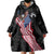 American Eagle Bowling Wearable Blanket Hoodie with Distressed Flag and Grunge Pattern in Red White and Blue - Wonder Print Shop