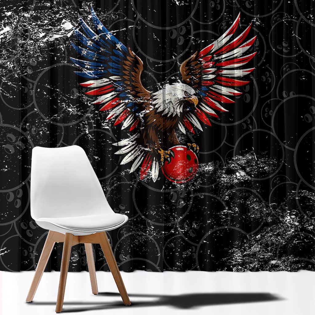 American Eagle Bowling Window Curtain with Distressed Flag and Grunge Pattern in Red White and Blue - Wonder Print Shop