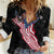 American Eagle Bowling Women Casual Shirt with Distressed Flag and Grunge Pattern in Red White and Blue - Wonder Print Shop