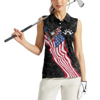 American Eagle Bowling Women Sleeveless Polo Shirt with Distressed Flag and Grunge Pattern in Red White and Blue - Wonder Print Shop