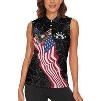 American Eagle Bowling Women Sleeveless Polo Shirt with Distressed Flag and Grunge Pattern in Red White and Blue - Wonder Print Shop