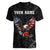 American Eagle Bowling Women V-Neck T-Shirt with Distressed Flag and Grunge Pattern in Red White and Blue - Wonder Print Shop