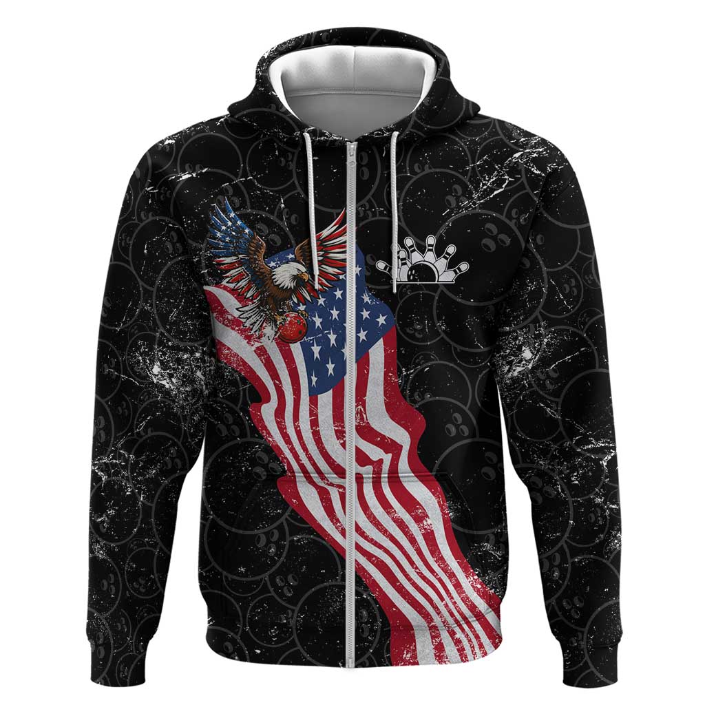 American Eagle Bowling Zip Hoodie with Distressed Flag and Grunge Pattern in Red White and Blue - Wonder Print Shop