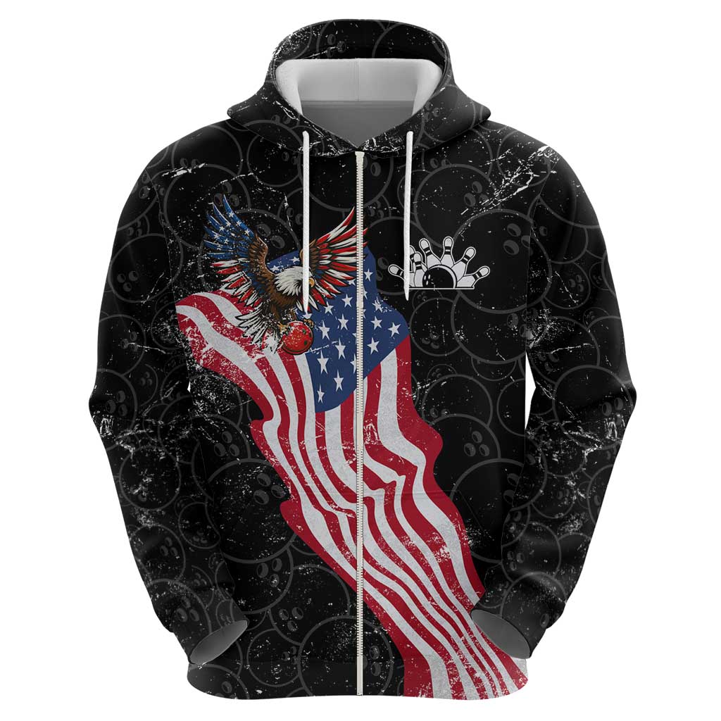 American Eagle Bowling Zip Hoodie with Distressed Flag and Grunge Pattern in Red White and Blue - Wonder Print Shop