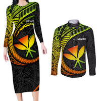 Hawaii Kanaka Maoli Couples Matching Long Sleeve Bodycon Dress and Long Sleeve Button Shirts Polynesian Tornado Infusion Gradient - Wonder Print Shop