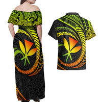 Hawaii Kanaka Maoli Couples Matching Off Shoulder Maxi Dress and Hawaiian Shirt Polynesian Tornado Infusion Gradient - Wonder Print Shop