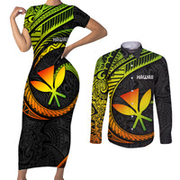 Hawaii Kanaka Maoli Couples Matching Short Sleeve Bodycon Dress and Long Sleeve Button Shirts Polynesian Tornado Infusion Gradient - Wonder Print Shop