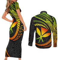 Hawaii Kanaka Maoli Couples Matching Short Sleeve Bodycon Dress and Long Sleeve Button Shirts Polynesian Tornado Infusion Gradient - Wonder Print Shop