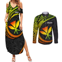 Hawaii Kanaka Maoli Couples Matching Summer Maxi Dress and Long Sleeve Button Shirts Polynesian Tornado Infusion Gradient - Wonder Print Shop