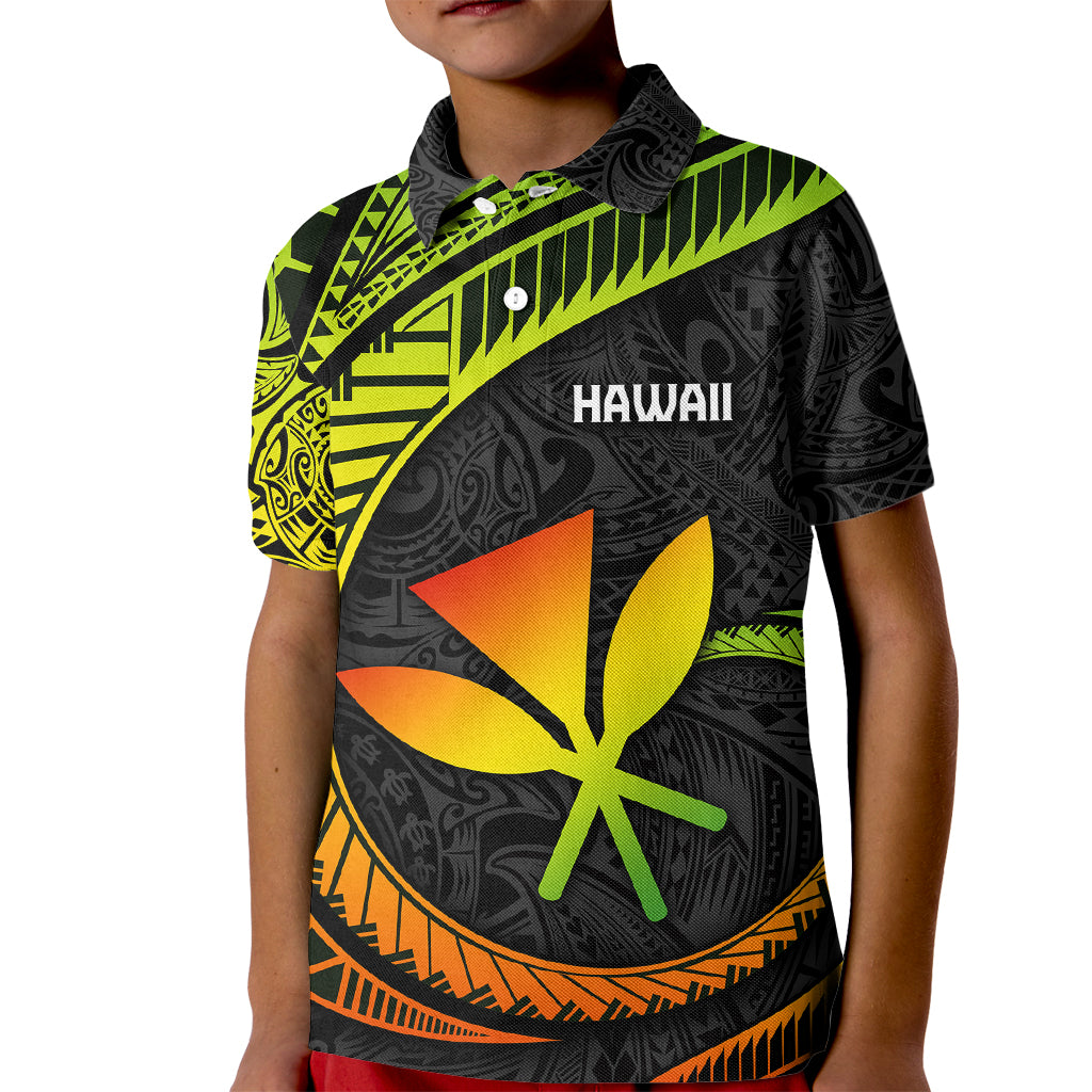 Hawaii Kanaka Maoli Kid Polo Shirt Polynesian Tornado Infusion Gradient - Wonder Print Shop
