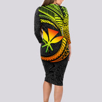 Hawaii Kanaka Maoli Long Sleeve Bodycon Dress Polynesian Tornado Infusion Gradient - Wonder Print Shop