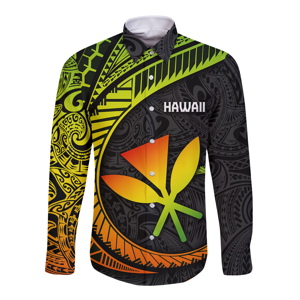 Hawaii Kanaka Maoli Long Sleeve Button Shirt Polynesian Tornado Infusion Gradient - Wonder Print Shop