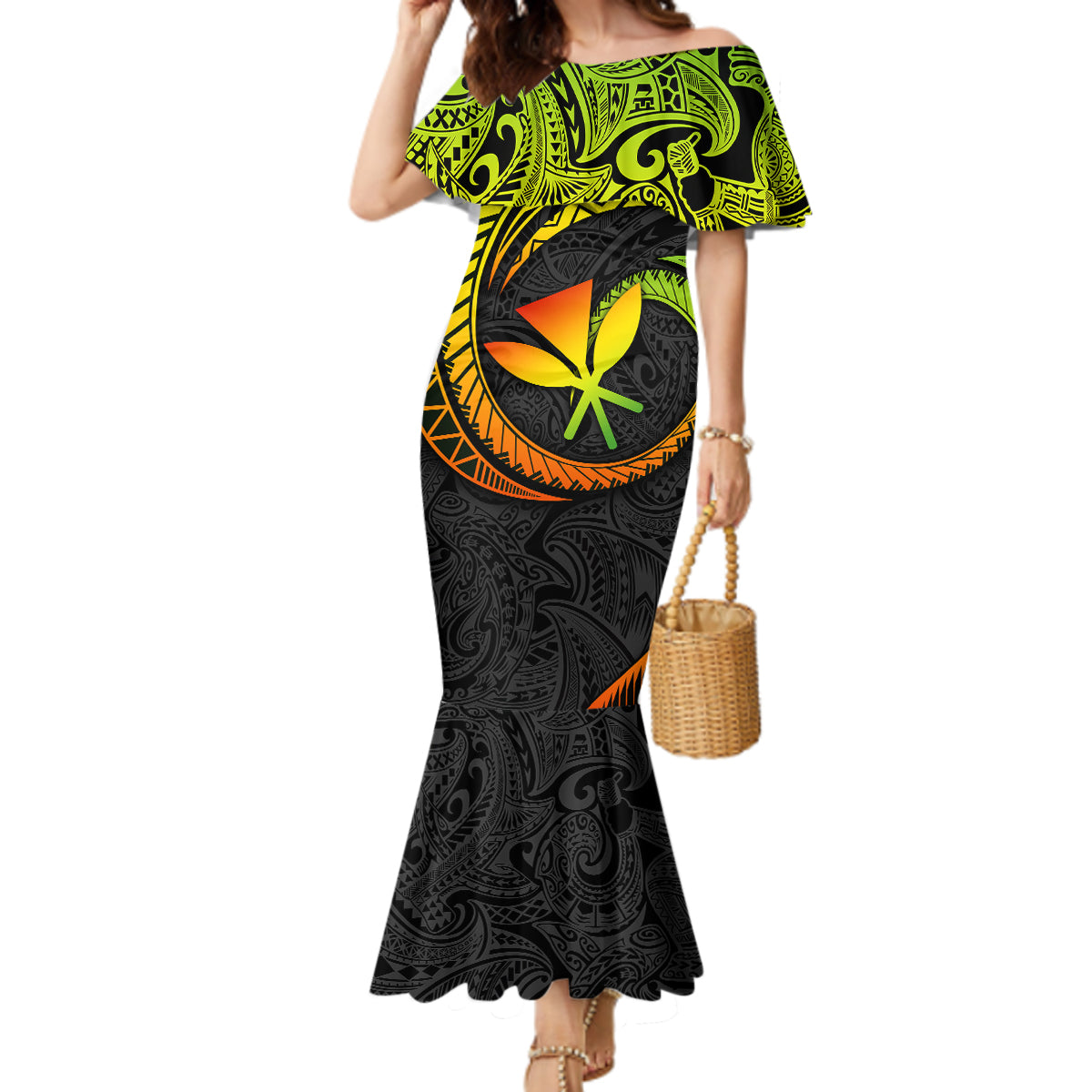 Hawaii Kanaka Maoli Mermaid Dress Polynesian Tornado Infusion Gradient - Wonder Print Shop