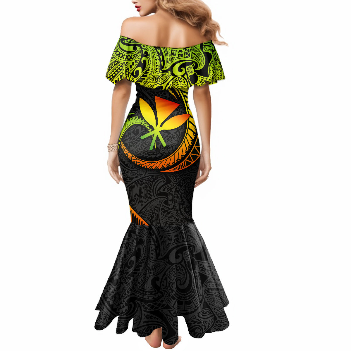 Hawaii Kanaka Maoli Mermaid Dress Polynesian Tornado Infusion Gradient - Wonder Print Shop