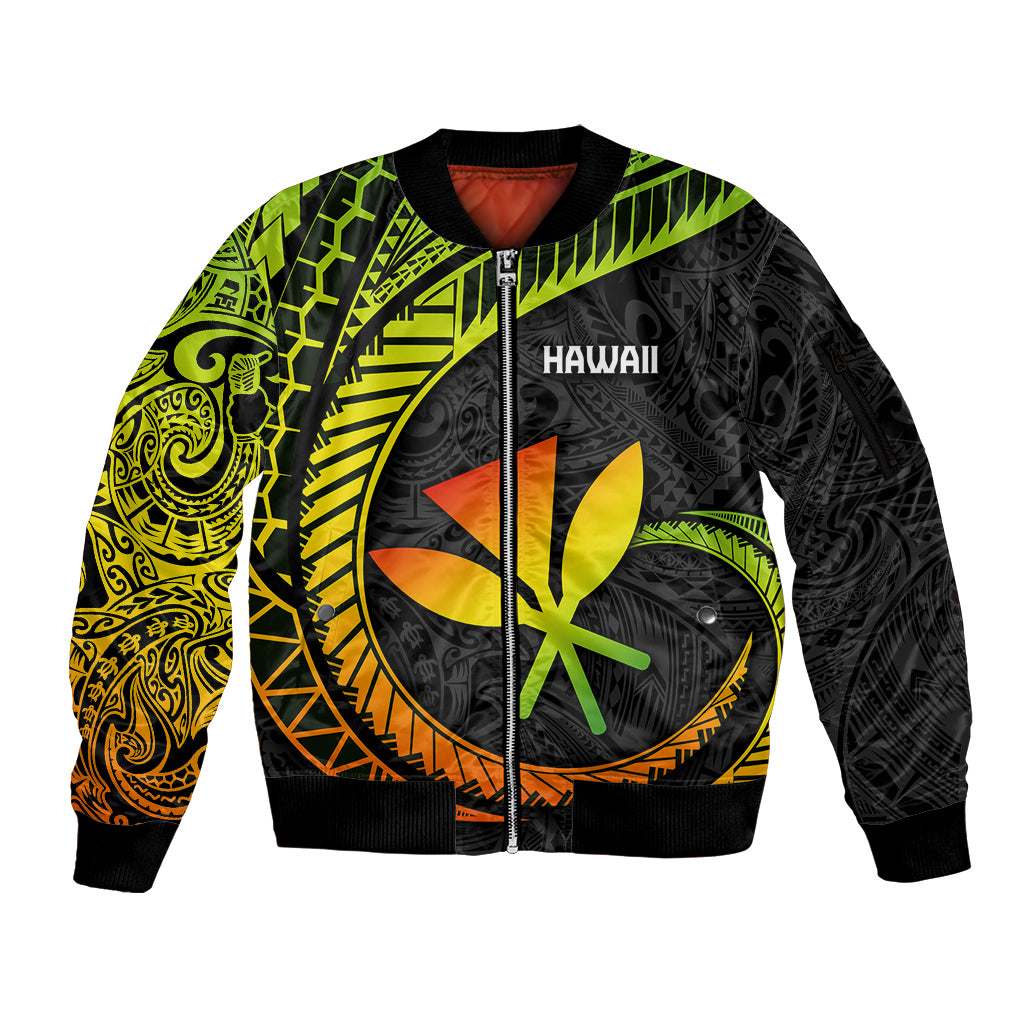 Hawaii Kanaka Maoli Sleeve Zip Bomber Jacket Polynesian Tornado Infusion Gradient - Wonder Print Shop