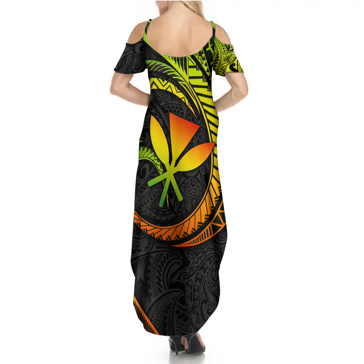 Hawaii Kanaka Maoli Summer Maxi Dress Polynesian Tornado Infusion Gradient - Wonder Print Shop