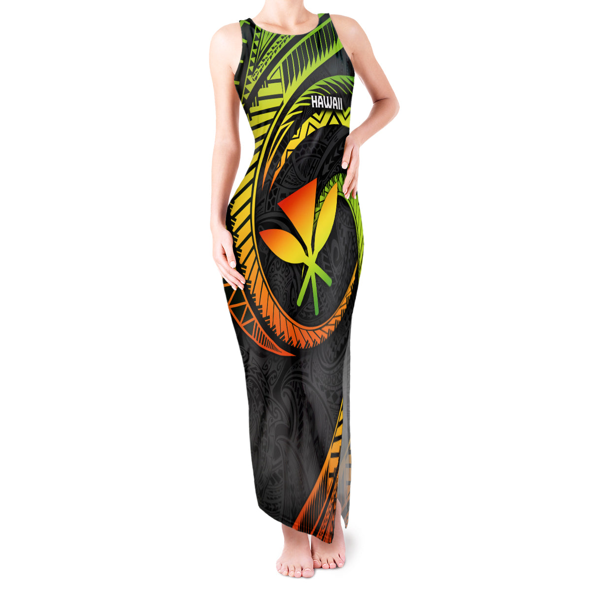 Hawaii Kanaka Maoli Tank Maxi Dress Polynesian Tornado Infusion Gradient - Wonder Print Shop