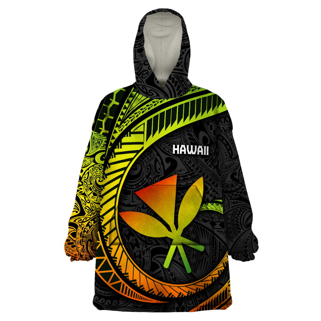 Hawaii Kanaka Maoli Wearable Blanket Hoodie Polynesian Tornado Infusion Gradient - Wonder Print Shop