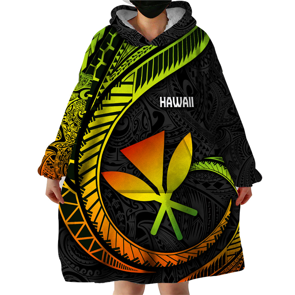 Hawaii Kanaka Maoli Wearable Blanket Hoodie Polynesian Tornado Infusion Gradient - Wonder Print Shop