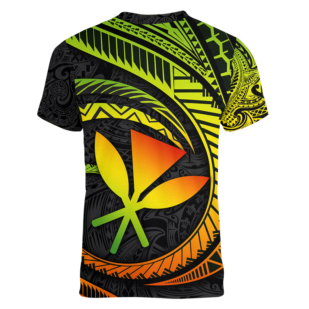 Hawaii Kanaka Maoli Women V Neck T Shirt Polynesian Tornado Infusion Gradient - Wonder Print Shop