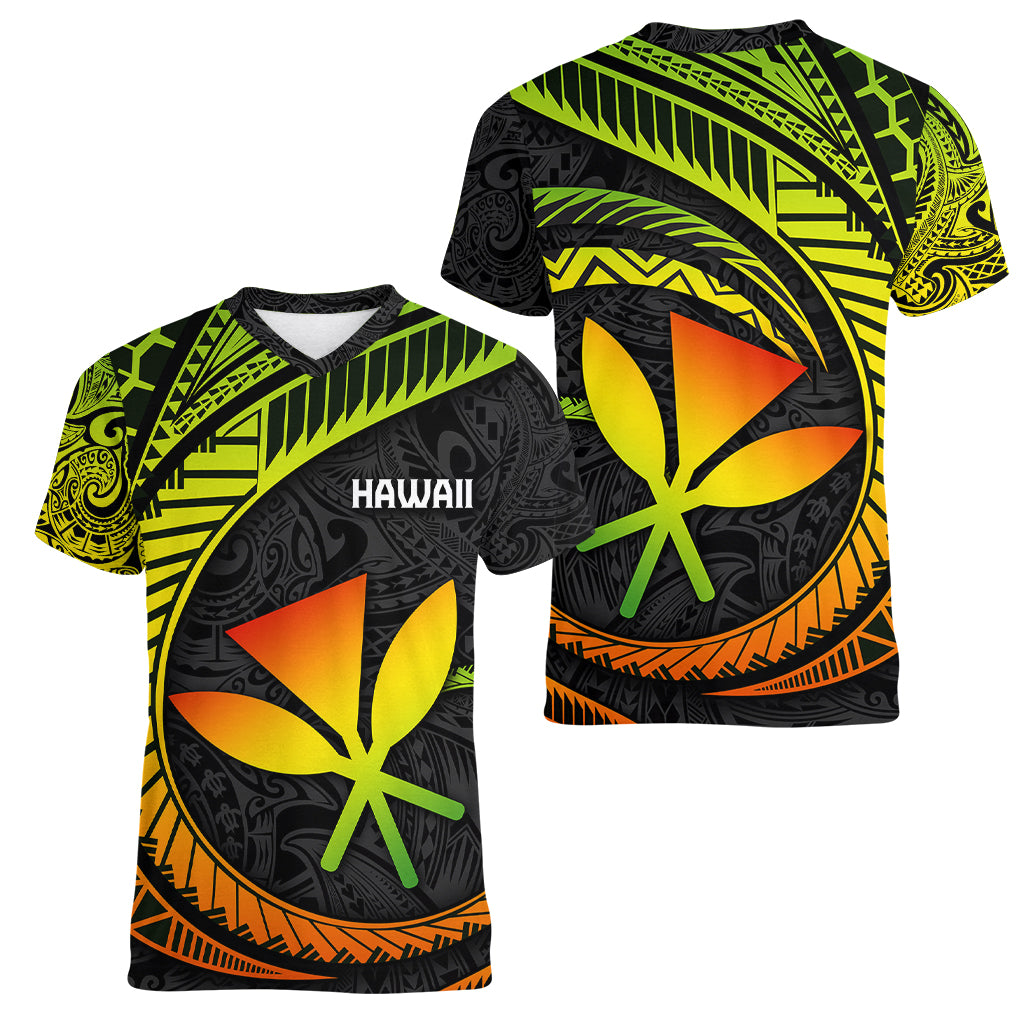Hawaii Kanaka Maoli Women V Neck T Shirt Polynesian Tornado Infusion Gradient - Wonder Print Shop