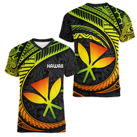 Hawaii Kanaka Maoli Women V Neck T Shirt Polynesian Tornado Infusion Gradient - Wonder Print Shop