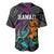 Hawaii Polynesian Baseball Jersey with Tribal Hammerhead Sharks and Hibiscus Black - Wonder Print Shop
