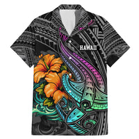 Hawaii Polynesian Family Matching Mermaid Dress and Hawaiian Shirt with Tribal Hammerhead Sharks and Hibiscus Black - Wonder Print Shop