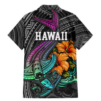 Hawaii Polynesian Family Matching Mermaid Dress and Hawaiian Shirt with Tribal Hammerhead Sharks and Hibiscus Black - Wonder Print Shop