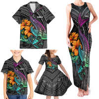 Hawaii Polynesian Family Matching Tank Maxi Dress and Hawaiian Shirt with Tribal Hammerhead Sharks and Hibiscus Black - Wonder Print Shop