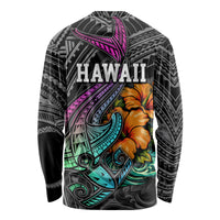Hawaii Polynesian Long Sleeve Shirt with Tribal Hammerhead Sharks and Hibiscus Black - Wonder Print Shop