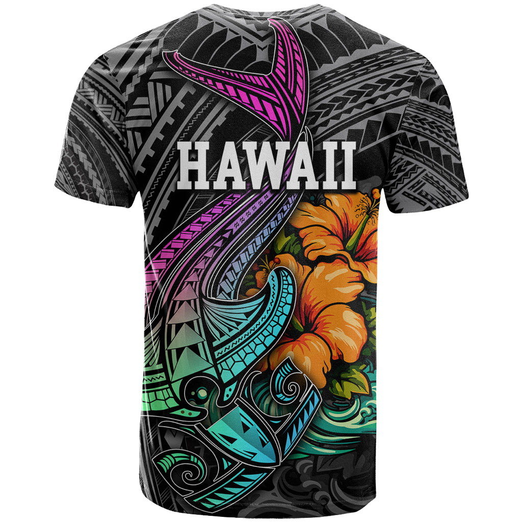 Hawaii Polynesian T Shirt with Tribal Hammerhead Sharks and Hibiscus Black - Wonder Print Shop