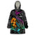 Hawaii Polynesian Wearable Blanket Hoodie with Tribal Hammerhead Sharks and Hibiscus Black - Wonder Print Shop