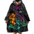 Hawaii Polynesian Wearable Blanket Hoodie with Tribal Hammerhead Sharks and Hibiscus Black - Wonder Print Shop