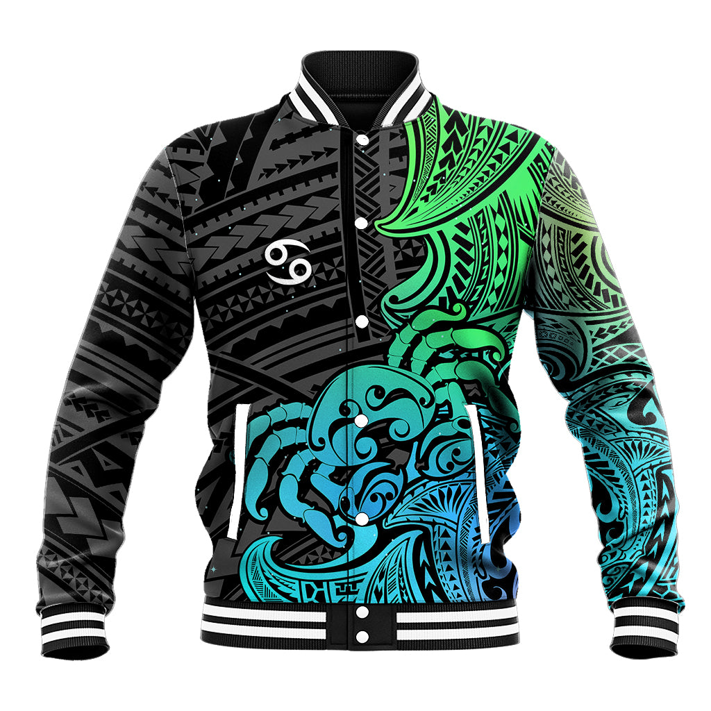 Zodiac Cancer Baseball Jacket Polynesian in Gradient Blue - Wonder Print Shop