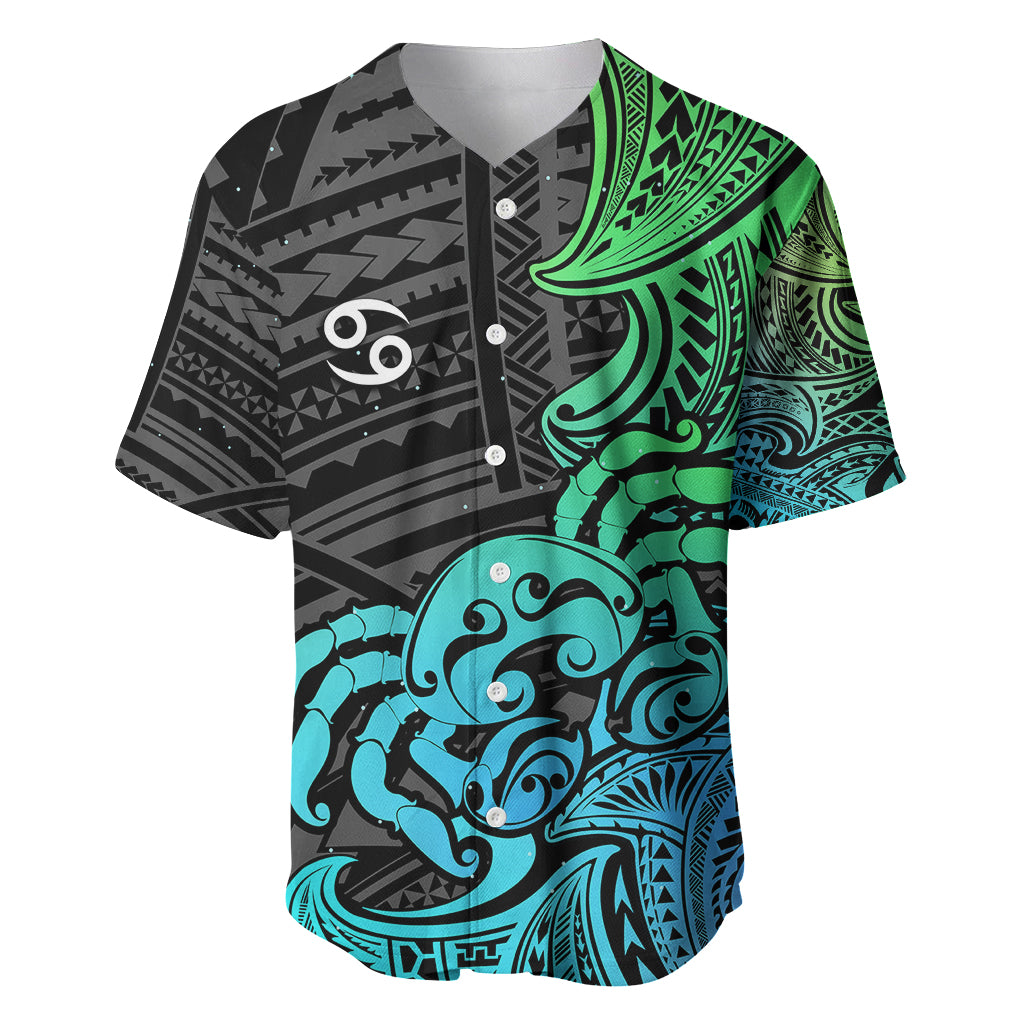 Zodiac Cancer Baseball Jersey Polynesian in Gradient Blue - Wonder Print Shop