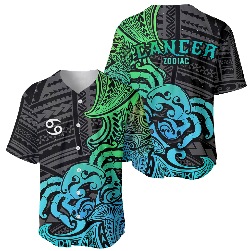 Zodiac Cancer Baseball Jersey Polynesian in Gradient Blue - Wonder Print Shop