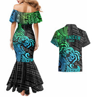 Zodiac Cancer Couples Matching Mermaid Dress and Hawaiian Shirt Polynesian in Gradient Blue - Wonder Print Shop