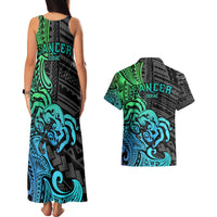Zodiac Cancer Couples Matching Tank Maxi Dress and Hawaiian Shirt Polynesian in Gradient Blue - Wonder Print Shop